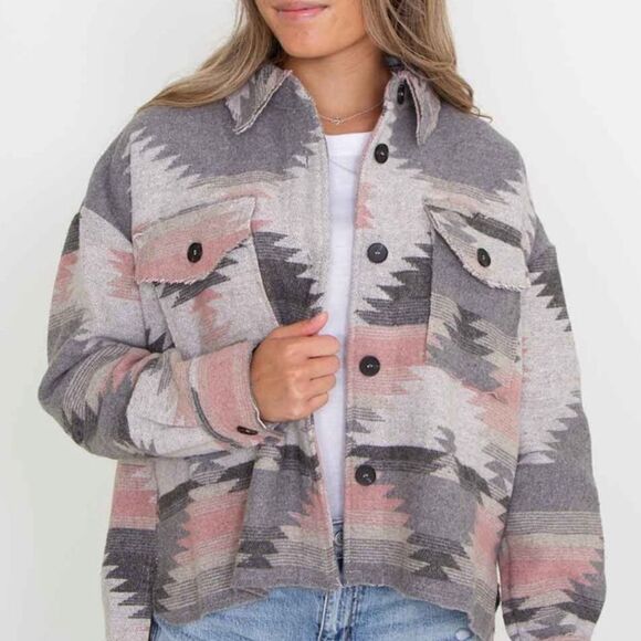 Moon Ryder Western Aztec Print Shacket Distressed Size Medium - Picture 2 of 10